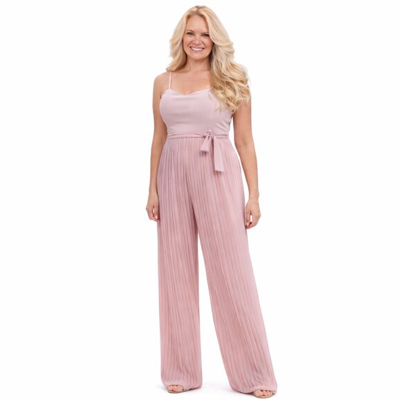 Angela Mara Pants - Strappy Maxi Pleated Jumpsuit | Blush Pink